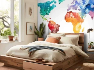 Sale Getekende aquarel wereldkaart fotobehang Hobbykamer