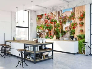 New Gezellig straatje met bloemen in Italië fotobehang Bloemen | Architectuur