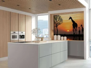 Hot Giraffe achtergrond met zonsondergang fotobehang Dieren