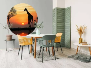 Hot Giraffe achtergrond met zonsondergang fotobehang Dieren