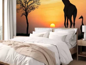 Hot Giraffe achtergrond met zonsondergang fotobehang Dieren