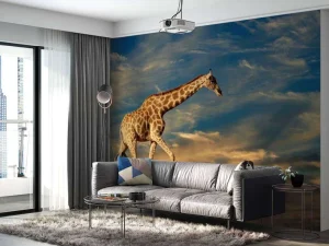 Hot Giraffe in Zuid-Afrika lopend op zand fotobehang Dieren