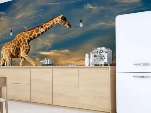 Hot Giraffe in Zuid-Afrika lopend op zand fotobehang Dieren