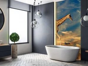 Hot Giraffe in Zuid-Afrika lopend op zand fotobehang Dieren