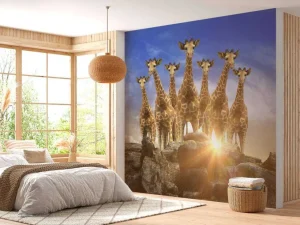 Outlet Giraffen bij zonsondergang fotobehang Dieren | 3d