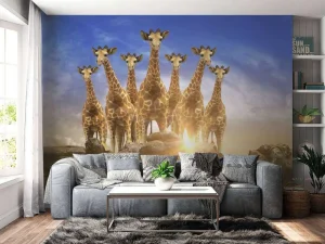 Outlet Giraffen bij zonsondergang fotobehang Dieren | 3d