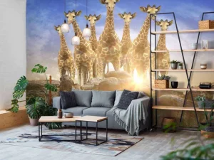 Outlet Giraffen bij zonsondergang fotobehang Dieren | 3d