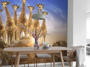 Outlet Giraffen bij zonsondergang fotobehang Dieren | 3d