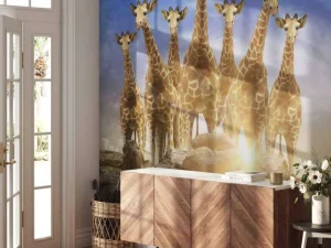 Outlet Giraffen bij zonsondergang fotobehang Dieren | 3d