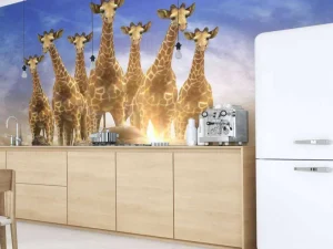 Outlet Giraffen bij zonsondergang fotobehang Dieren | 3d