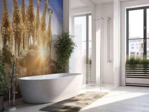 Outlet Giraffen bij zonsondergang fotobehang Dieren | 3d