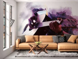 Outlet Gitaarspeler waterverf schilderij fotobehang Tienerkamer
