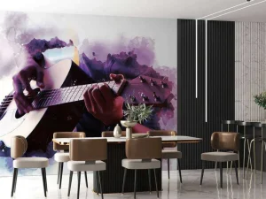 Outlet Gitaarspeler waterverf schilderij fotobehang Tienerkamer