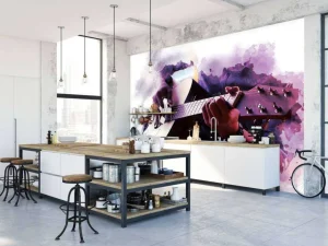 Outlet Gitaarspeler waterverf schilderij fotobehang Tienerkamer