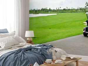 Clearance Golfbaan met een golfwagen fotobehang Sport