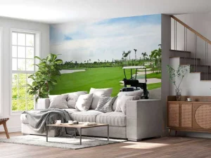 Clearance Golfbaan met een golfwagen fotobehang Sport