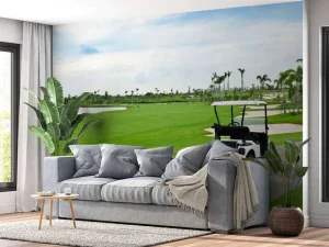 Clearance Golfbaan met een golfwagen fotobehang Sport