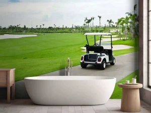 Clearance Golfbaan met een golfwagen fotobehang Sport