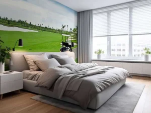 Clearance Golfbaan met een golfwagen fotobehang Sport