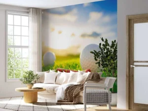 New Golfballen met houder op kunstgras fotobehang Kinderkamer | Sport
