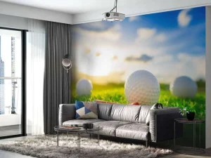 New Golfballen met houder op kunstgras fotobehang Kinderkamer | Sport