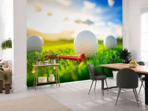 New Golfballen met houder op kunstgras fotobehang Kinderkamer | Sport