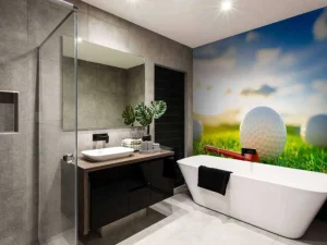 New Golfballen met houder op kunstgras fotobehang Kinderkamer | Sport