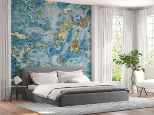 Outlet Goud-blauwe structuur fotobehang Oppervlakten