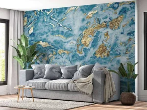 Outlet Goud-blauwe structuur fotobehang Oppervlakten