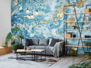 Outlet Goud-blauwe structuur fotobehang Oppervlakten