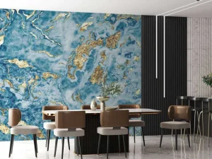 Outlet Goud-blauwe structuur fotobehang Oppervlakten