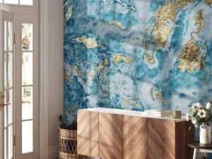 Outlet Goud-blauwe structuur fotobehang Oppervlakten