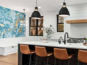 Outlet Goud-blauwe structuur fotobehang Oppervlakten