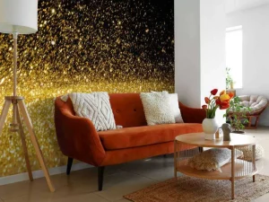 Discount Gouden glitters met een zwarte achtergrond fotobehang Tienerkamer | Oppervlakten