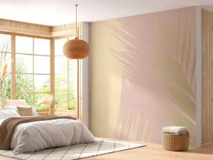 Clearance Gouden palmbladeren met een roze achtergrond fotobehang Tienerkamer | Bloemen
