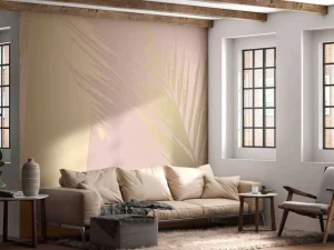 Clearance Gouden palmbladeren met een roze achtergrond fotobehang Tienerkamer | Bloemen
