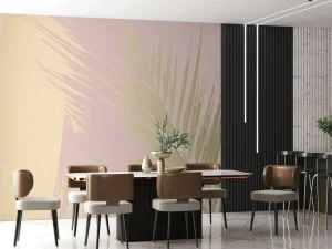 Clearance Gouden palmbladeren met een roze achtergrond fotobehang Tienerkamer | Bloemen