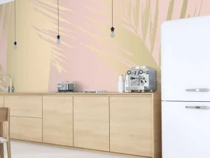 Clearance Gouden palmbladeren met een roze achtergrond fotobehang Tienerkamer | Bloemen