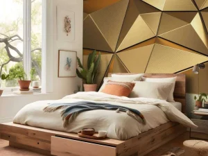 Online Gouden veelhoekig geometrisch oppervlak fotobehang 3d