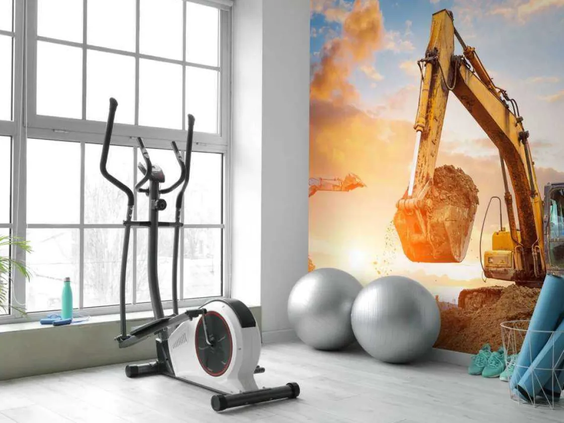 graafmachines_bij_zonsond_7.webp Fashion Graafmachines bij zonsondergang fotobehang Tienerkamer | Kinderkamer