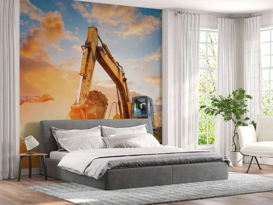 graafmachines_bij_zonsond_9.webp Fashion Graafmachines bij zonsondergang fotobehang Tienerkamer | Kinderkamer