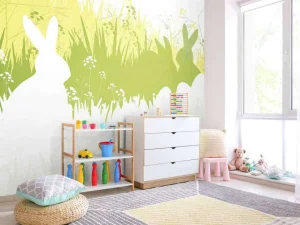 Sale Gras met konijnen fotobehang Kinderkamer | Dieren