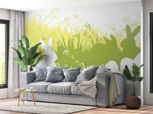 Sale Gras met konijnen fotobehang Kinderkamer | Dieren