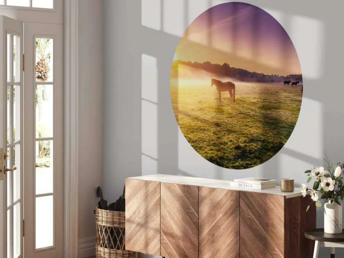 grazende_paarden_bij_zons_5.webp Sale Grazende paarden bij zonsondergang fotobehang Tienerkamer | Kinderkamer