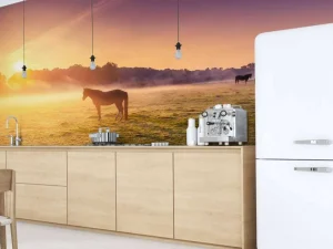 Sale Grazende paarden bij zonsondergang fotobehang Tienerkamer | Kinderkamer