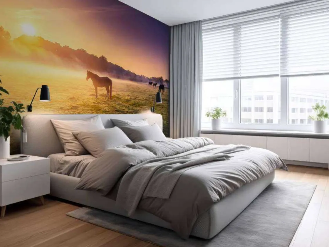 grazende_paarden_bij_zons_9.webp Sale Grazende paarden bij zonsondergang fotobehang Tienerkamer | Kinderkamer