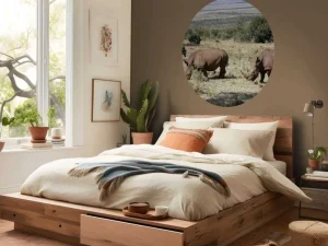 Best Grazende witte neushoorns fotobehang Dieren