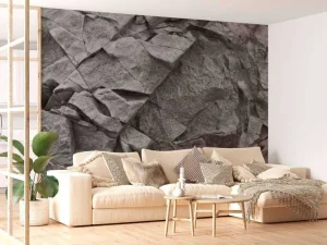 New Grijs onbewerkt steen fotobehang Woonkamer | Oppervlakten