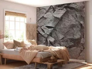 New Grijs onbewerkt steen fotobehang Woonkamer | Oppervlakten