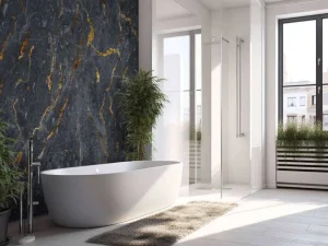 Outlet Grijze rots met goud fotobehang Oppervlakten